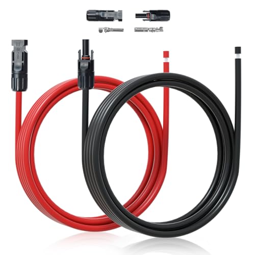ECO-WORTHY 10FT 10AWG Solar Extension Cable 30A/1000V DC, IP67 Waterproof with Compatible Quick Connectors (Red+Black) for Solar Panels, Controllers, Off-Grid Systems - size: 10FT 10AWG