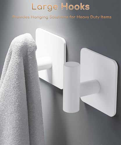 Aikzik 4 Pack Large Heavy Duty Wall Hooks - 26lb Max, Stainless Steel Adhesive Towel Hook, Shower Hooks for Hanging Towel, Coat, Robe, Wall Hook for Use in Bathroom, Kitchen and Door, White - color: White