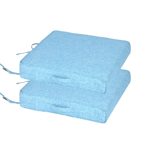 Aoodor Patio Chair Cushions Set of 2, 24 x 24 x 4 Inch Water Resistant Outdoor Seat Cushions with Handle and Ties, Square Corner Cushions for Patio Furniture Garden Lawn, Lake Blue - color: Lake Blue, size: 24"W x 24"D