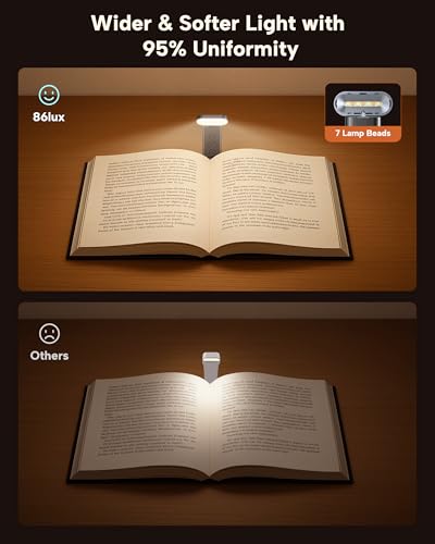 86lux Book Light, Reading Light for Book in Bed, USB Rechargeable LED Night Light with 3 Colors & Stepless Dimming, Aluminum Alloy Bookmark Light for Book Lovers, Technology Black - color: Technology Black