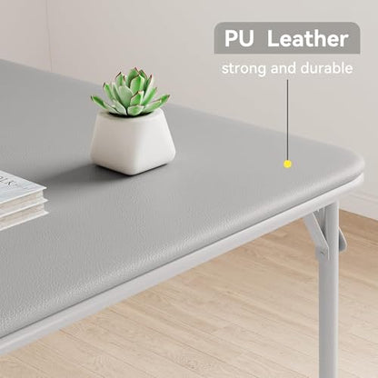 GarveeHome 33.6 in Folding Card Table, Portable Square Folding Table with PU Leather Soft Cushion, Foldable Table Suitable for Dining Room, Living Room, Office, Camping - color: Grey