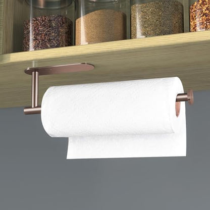 VAEHOLD Adhesive Paper Towel Holder Under Cabinet Wall Mount for Kitchen Paper Towel, Black Paper Towel Roll Holder Stick to Wall, Stainless Steel (Rose Gold) - color: Rose Gold