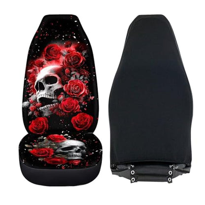 Bulopur Halloween Auto Seat Covers Front Seats Gothic Skull and Red Rose Car Seat Covers Set Car Accessories Interior Highback Bucket Covers for Most Cars - color: Gothic Skull and Red Rose