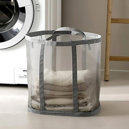 Mesh Bag with Handles, Collapsible Laundry Basket, Foldable Laundry Bag, Breathable Folding Beach Bag,Space-saving Travel Tote Bags (1, Grey) - color: Grey