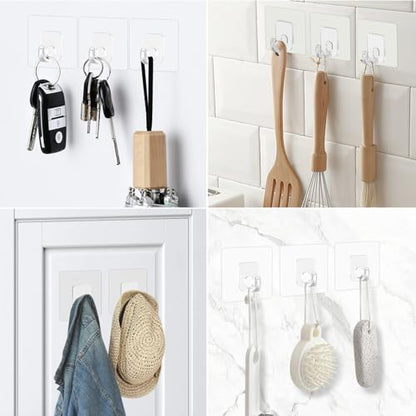 Latoxcaa Large Adhesive Hooks, 10 Pack Heavy Duty Utility Hooks for Hanging 33lb, Damage Free Sticky Hanging, No Trace Self-Adhesive Wall for Kitchen Bathroom Office Multiple Uses - size: 10 Clear Hooks