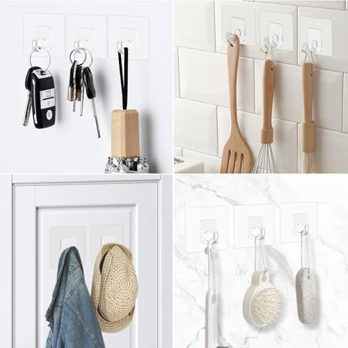 Latoxcaa Large Adhesive Hooks, 33lb Heavy Duty Utility Hooks for Hanging, 20 Pack Damage Free Sticky Hanging, No Trace Self-Adhesive Wall for Kitchen Bathroom Office Multiple Uses - size: 20 Clear Hooks