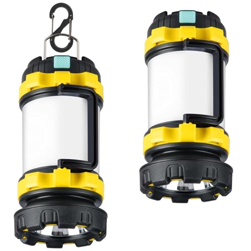 BOBKID 2 Pack Camping Lantern, Outdoor LED Camping Light, Rechargeable Flashlights with 1000LM, 6 Modes, IPX5 Waterproof Portable Emergency Camp Light for Hurricane Survival - Yellow - color: Yellow, size: 2 Count(Pack of 1)