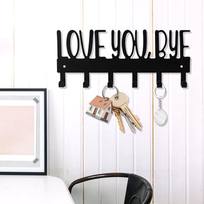 Lyreh Love You Bye Sign Key Holder Hook, Metal Wall Mount Hanger Rack with 2pcs Nails & Caps for Key Coats Hats Easy Installation Ideal Entryway Decor Home Organization Gift(Black) - style: Love You Bye