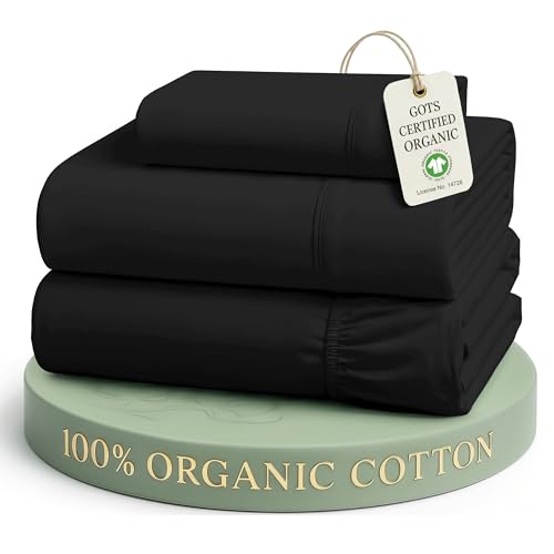 LANE LINEN Twin Bed Sheets 100% Organic Cotton Soft 3pc Percale - Black | Twin Sheets In Organic Cotton Percale - Crisp Cool Percale Weave, Great For Gifting, Easy-Care Machine Washable - color: Black, size: Twin