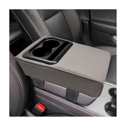 Car Center Console Armrest Pillow, Memory Foam Auto Armrest Box Cover with Cup Holder & Phone Holder, Waterproof Leather Arm Rest Protector Cushion, Interior Car Accessories (Gray) - color: Gray
