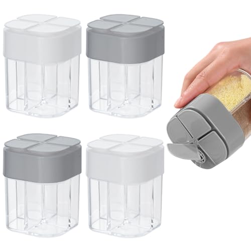 4pcs Spice Jars, 4 in 1 Salt and Pepper Shakers with Flip Top Cap, Portable Seasoning Container for Outdoor, Camping, BBQ, Spice Containers for Salt, Sugar, Pepper, Cumin