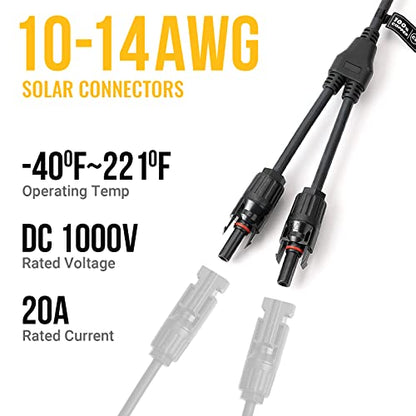 BougeRV 4 Pairs Solar Y Branch Connectors Solar Panel Parallel Adapter Cable 1 to 2 Wire Plug Tool Kit (M/FF and F/MM) - size: 4 Pair M/FF and F/MM