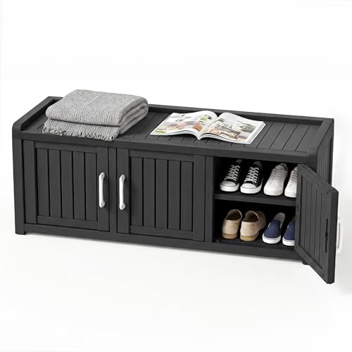 Shoe Cabinet for Entryway - Outdoor Waterproof UV-Resistant Shoe Storage Cabinet, Adjustable Shelves for Entryway, Bedroom, Hallway, Living Room(Black) - color: Black, size: 3 Doors