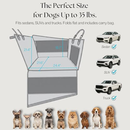 Dog Car Seat Cover with Hard Bottom – Back Seat Extender for Dogs Up to 35 lbs, Waterproof Non-Slip Hammock, Rigid Reinforced Base with Triple Security System, Storage Pockets, fits Cars SUVs Trucks - color: Green