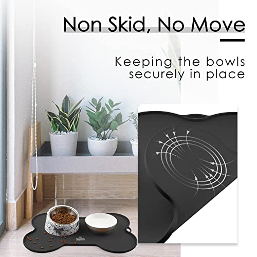 Super Design Dog Food Mat Dog Bowl Mat for Food and Water Silicone Non Spill Cat Feeding Mat Puppy Placemat Waterproof - 20.5" x 14.5", Black - color: Black-2