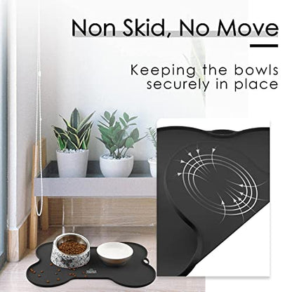 Super Design Dog Food Mat Dog Bowl Mat for Food and Water Silicone Non Spill Cat Feeding Mat Puppy Placemat Waterproof - 20.5" x 14.5", Black - color: Black-2