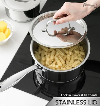 MICHELANGELO Stainless Steel Saucepan Set with Stainless Lids, Tri-Ply Bottom Sauce Pan with Lid, Sauce Pot Set 1QT & 2QT &3QT, Nonstick Saucepan, Dishwasher Safe - size: 1+2+3 QT