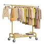 Raybee 75" W Heavy Duty Clothes Rack Load 450 LBS, Metal Garment Storage with Shelf, Lockable Wheels & Anti-Slip Stoppers, Rolling Clothing Rack for Bedroom Laundry Room, Gold - color: Gold, style: Rod Shelf