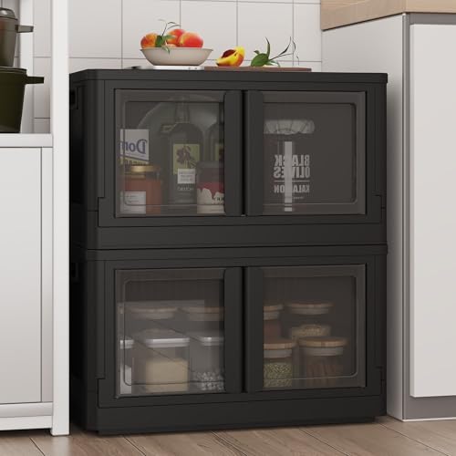 FLEXIMOUNTS 152 QT Stackable Storage Bins With Lids, Collapsible Plastic Storage Bins and Containers with Doors and Built-in Wheels For Home, 2 Pack Cubes, Milky White - color: Black, size: 76 Qt-2 Pack
