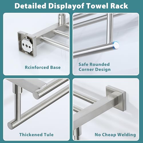 Alise 16 Inch Towel Racks for Bathroom, Towel Rack Wall Mounted with Tower Bars, SUS 304 Stainless Steel Bathroom Shelf, Heavy Duty Hand Towel Holder (Brushed Nickel) - color: Brushed Nickel, size: 16-Inch