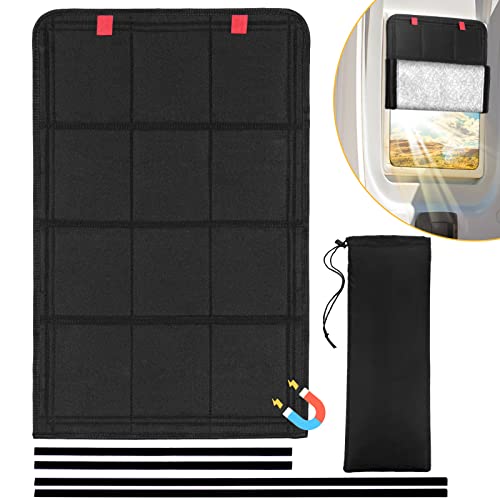 funomo RV Door Window Shade, Foldable Magnet RV Blackout Window Cover, UV Rays Protection Camper Trailer Window Cover, Waterproof Thickened Oxford and Silver Fabric with Storage Bag (Black Silver) - color: Black+Magnetic+Hook&Loop, size: 25"L x 16"W