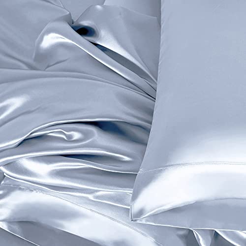 Homiest 3pcs Satin Sheets Set Luxury Silky Satin Bedding Set with Deep Pocket, 1 Fitted Sheet + 1 Flat Sheet + 1 Pillowcases (Twin Size, Baby Blue) - color: Baby Blue, size: Deep pocket - Twin size