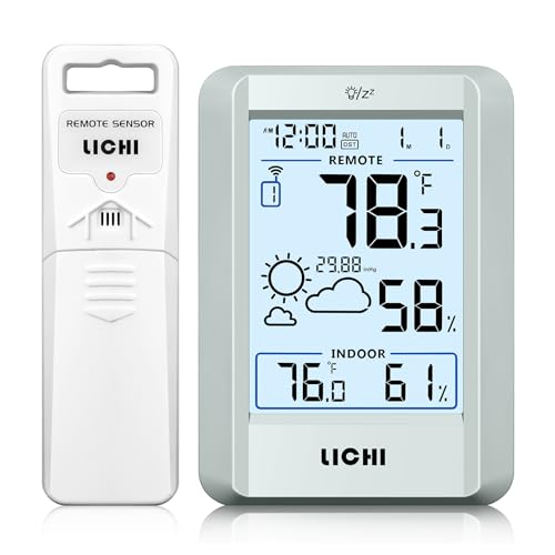 Indoor Outdoor Thermometer Wireless Weather Station External Thermometer Hygrometer Monitor with 330ft Range Remote Sensor, Battery Operated Backlit Display (Grey) - color: Grey