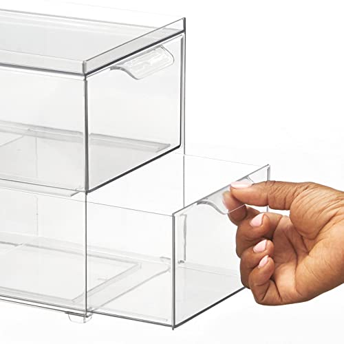mDesign Stackable Storage Containers Box with 2 Pull-Out Drawers - Stacking Plastic Drawer Bins for Master or Guest Bathroom, Linen Closet, Vanity, or Makeup Table - Lumiere Collection -Clear - size: 8 x 6 x 7 (Pack of 1)