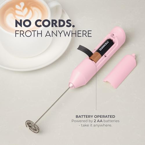 Zulay Kitchen Powerful Milk Frother Wand - Handheld Stainless Steel - Battery Operated Drink Mixer for Coffee, Lattes, Cappuccino, Matcha - Froth Mate Frother Gift - Elegant Pink - color: Elegant Pink, size: Classic Froth Mate