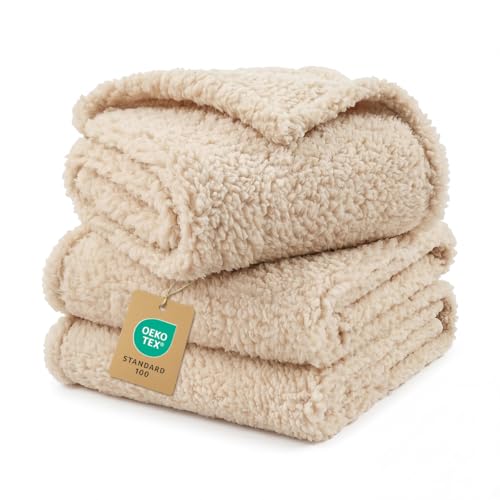 1 Pack 3 Calming Blankets Fluffy Premium Fleece Pet Blanket Soft Sherpa Throw for Dog Puppy Cat Beige Medium (30" x20'') - color: Beige, size: Medium (Pack of 3)