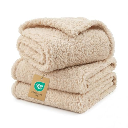 1 Pack 3 Calming Blankets Fluffy Premium Fleece Pet Blanket Soft Sherpa Throw for Dog Puppy Cat Beige Medium (30" x20'') - color: Beige, size: Medium (Pack of 3)