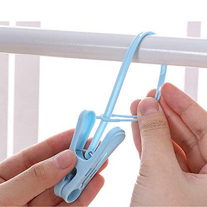24Pcs Clothes Pins with Plastic Rope, Clothesline Drying Clothing Clips | Clothes Pins for Photo Craft Painting Display, 12pcs Blue 12pcs White - color: Blue,white-24pack