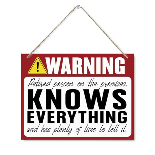 Funny Hanging Family Sign - Warning Retired Person on the Premises. Farmhouse Wood Decor, Hanging Door Signs for Home Decor, Funny Retirement Gift for Women Men - color: HOME 34