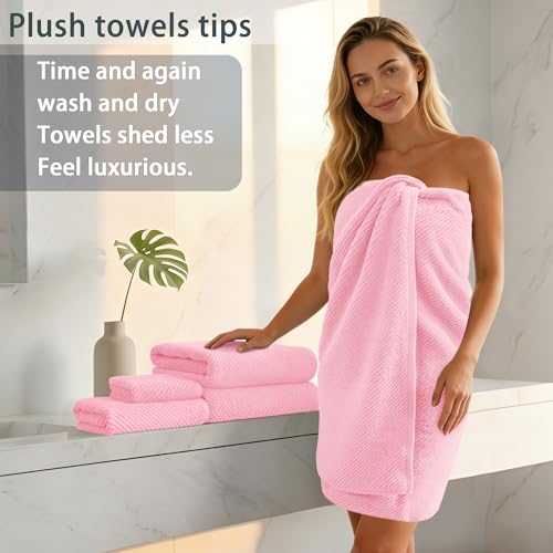 VOOVA & MOVAS Pink Towels for Bathroom - 100% Cotton | Quick Dry | Thick | Lightweight, 3PCS Towel Set, 1 Large Bath 30"x56", 1 Hand 18"x28", 1 Washcloth 13"x13", Bathroom Essentials - color: Baby Pink, size: 3 PC Bathroom Towel Set