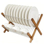 HTB Dish Drying Rack 2 Tier,Collapsible Stainless Steel & Teak Wood Dish Drying Rack,Foldable Dish Drainer for Plates,Cups,Kitchen Counter,Home,Apartment