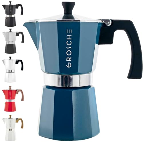 GROSCHE Milano Moka Pot | Stovetop Espresso Percolator & Coffee Maker – Portable, Ideal for Home and Camping - color: Blue, size: 6 espresso cups