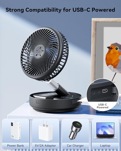 Portable Oscillating Travel Fan, 10400mAh Battery Operated Rechargeable USB Floor Table Desk Fan with Remote, 4 Speed Settings Pedestal Fan for Home Bedroom Office Camping, Black 8" - color: Black-10400mAh