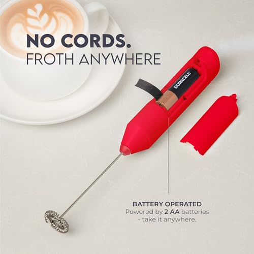 Zulay Kitchen Powerful Milk Frother Wand - Handheld Stainless Steel - Battery Operated Drink Mixer for Coffee, Lattes, Cappuccino, Matcha - Froth Mate Frother Gift - Apple Red - color: Apple Red, size: Classic Froth Mate