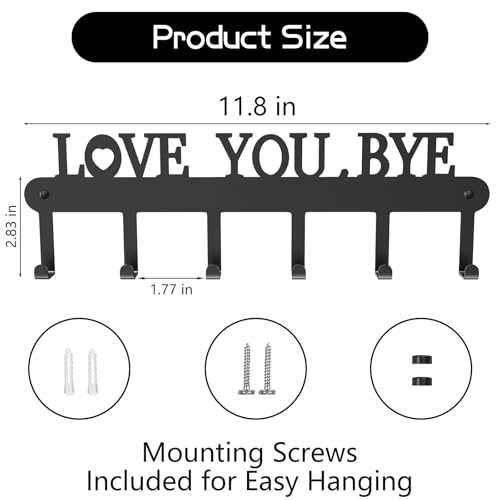 Key Holder for Wall - 'Love You Bye' Key Hooks,Key Holder Wall Mount Self Adhesive, Key Rack Wall Mount for Wall No Drill for Living Room, Kitchen, Bathroom, Garage (Black, 6 Hooks) - color: Love You Bye' Black