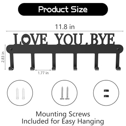 Key Holder for Wall - 'Love You Bye' Key Hooks,Key Holder Wall Mount Self Adhesive, Key Rack Wall Mount for Wall No Drill for Living Room, Kitchen, Bathroom, Garage (Black, 6 Hooks) - color: Love You Bye' Black