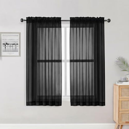 OWENIE Sheer Curtains, Black Sheer Curtains 50 Inch Length 2 Panels Set, Rod Pocket Voile Fimly Sheer Drapes for Living Room Bedroom, 2pcs, Black, Each 42" W x 50" L - color: Black, size: 42"W x 50"L (Pack of 2)