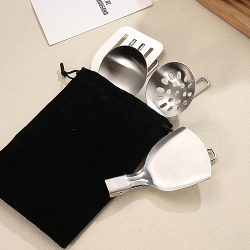 Camping Cooking Utensil Set Foldable 304 Stainless Steel Spatula Turner Soup Spoon Kit Portable Kitchen Utensils Folding Cookware Kit for Outdoor Travel Hiking Picnic (Silver F, Spatula) - color: Silver F, Spatula