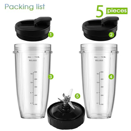 MEET JUICE 7-Fin Blender Replacement Parts for Ninja BL480 BL640 BL642 – 24oz Cup with Lid and Blade, Fits 7-Fin Drive Systems Only