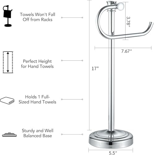 BESy 17 Inch Polished Chrome Stand Towel Bar Hanger Hand Towel Bar Bathroom Vanity Countertop Towel Holder Free Standing Stainless Steel Towel Ring Hardware Accessories Towel Rack - color: Polished Chrome