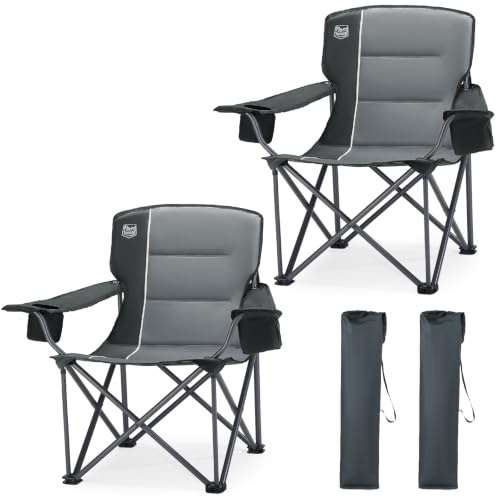 Timber Ridge 2 Pack Oversized Folding Camping Chair for Adults, Support 550 LBS Heavy Duty Chairs with Cup Holder Side Pocket for Camping, Lawn, Picnic(Grey) - color: Grey-2 Pack, size: Single