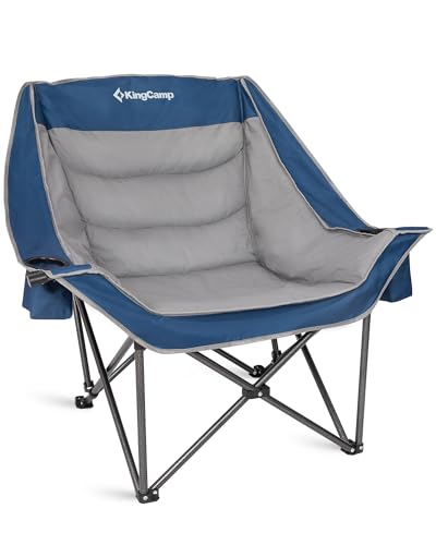 KingCamp Camping Chair, Heavy Duty 500lbs Folding Couch for Adults, Padded Comfortable Sofa Seat with Cooler Bag Cup Holder for Outdoor Sports Fishing Patio Lawn - color: Blue/Grey XL