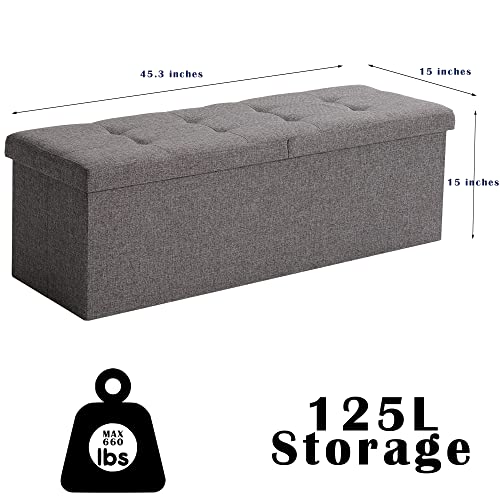 45.3 Inches Ottoman Bench - Foldable Seat, Footrest, Shoe Bench, End of Bed Storage With Flipping Lid, 166L Space, Linen Fabric Emerald - color: Emerald, size: 45.3" Flip