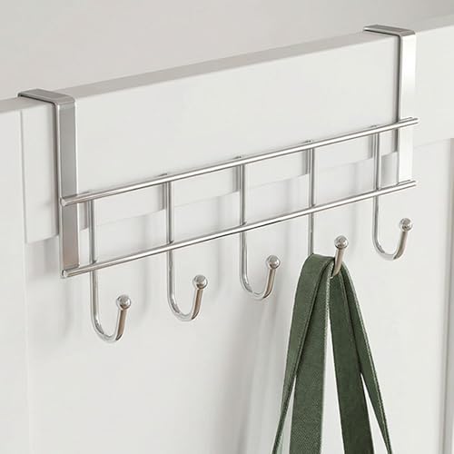 1pc Contemporary Metal Over the Door Hanger, 5-Hook Coat/Towel Rack, Easy Install, Heavy-Duty, Rust-Resistant, Wall Mount for Bedroom, Bathroom, Closet Organization - color: 1pc Metal Silver