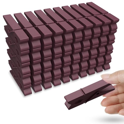 50PCS Colored Wooden Clothespins, 2.9inch Brown Clothes Pins for Clip Pictures Photos Decorative, Small Colorful Wood Decoration Closepins Clips - color: Brown