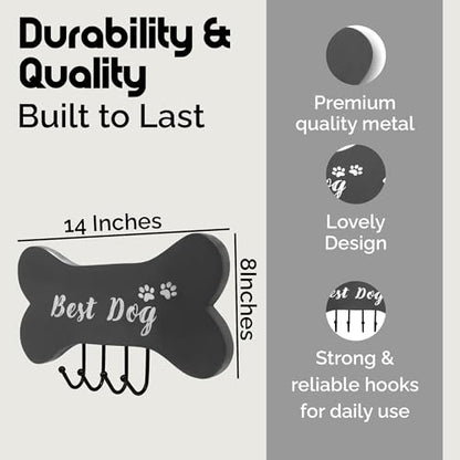DEVLA Farmhouse Key Holder for Wall - Decorative Dog Leash Hanger and Coat Rack Wall Mount with 4 Unique Hooks - Dog Accessories Organizer for Rustic Home Decor (White)